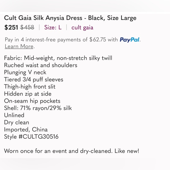 Cult Gaia Silk Anysia Dress - Black, Size Large - Picture 9 of 9